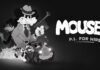 Black-and-white cartoon poster showing a detective mouse with a gun and a vintage car, with the title 'MOUSE P.I. FOR HIRE' on the right.