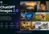 Promotional hero for ChatGPT Images 2.0 showing a collage: mountain sunset, portrait, city billboard, dog, living room, and sneaker panels with the slogan 'Your ideas. Limitless possibilities.'