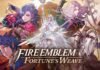 Group of Fire Emblem characters posed in dynamic battle stances for Fortune's Wave promotional art.
