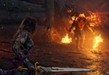 God of War: Laufey – עוד ספינאוף לאוסף Warrior kneels in a lava-lit cavern, facing a flaming demon amid sparks and rubble.