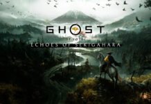 Ghost of Tsushima: Echoes of Sekigahara cover showing a rider on a horse overlooking a misty forest and distant mountains with birds in the sky (game banner).