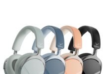 Beyerdynamic AVENTHO Y מגיעות לישראל: סוללה נשלפת ו-ANC Row of Beyerdynamic over-ear headphones in pastel colors arranged in a curved line, showcasing color options from gray to black.